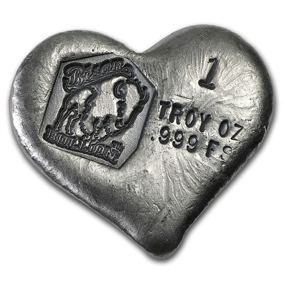 1 oz Hand Poured Silver Heart 1 oz Hand Poured Silver Heart